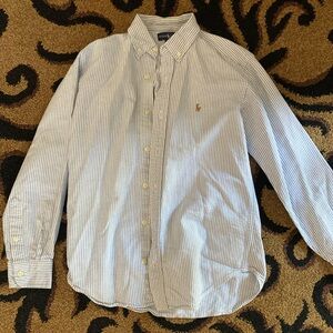 Ralph Lauren Men's White and Blue Striped Button Down Shirt